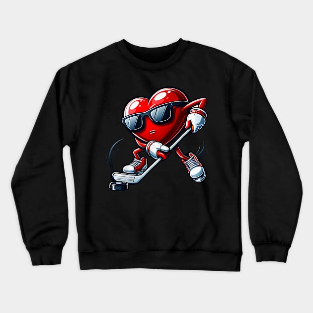 Funny Heart Playing Hockey Valentines Day Mens Boys Kids Crewneck Sweatshirt by jadolomadolo